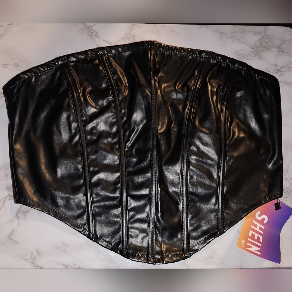 Black pleather zip tube top